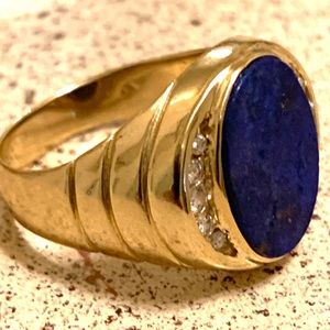 Vintage Gold, Lapis and Diamond Men's Ring